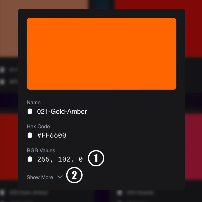 Clicking On The Color Card - Expanded color card with detailed information